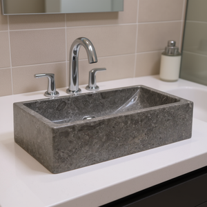 Lavabo in marmo grigio 17,7x11,8x4,7 pollici, rettangolare, lucido, per bagno domestico - Product Image 2