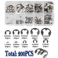 200 buah Set Circlip penahan baja tahan karat aneka cincin jepret jepit E untuk M1.5-M10 pengencang poros