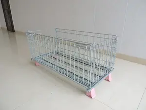 Custom Collapsible Industrial Bulk Container Foldable Mesh Wire Storage Bin Forklift Safety Cage Pallet With Divider