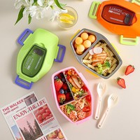Boîte à lunch portable en acier inoxydable à double compartiment, couleur contrastée, qualité alimentaire, pour étudiants et travail, conservation des aliments