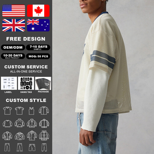 Camiseta de malla retro de fútbol americano para hombre KingSen, de manga corta, con rayas en contraste, transpirable, estilo casual urbano - Product Image 2