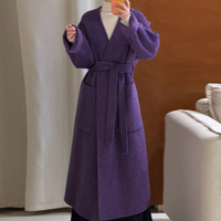 Manteau long en laine double face chaud et élégant pour femme, coupe ample, style bureau, avec écharpe, ceinture polyvalente, streetwear, vêtements d'automne et d'hiver