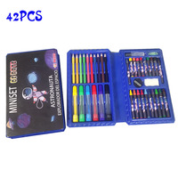 JIUFENG Ensemble d'art en plastique de luxe 9 en 1 de 42 pièces - Ensemble cadeau pour enfants Design Kawaii de dessins animés - Fournitures de coloriage et de peinture pour filles et garçons