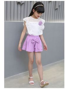 Online Shop China Girls Summer Short Sleeves Stylish Lace Bowknot Beads Sweat Jumpsuit Best Selling Products - Product Image 2