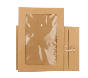 Tùy Chỉnh Màu Nâu Chuỗi Tie Phong Bì Cửa Sổ Trong Suốt Chuỗi Phong Bì Thời Trang Sang Trọng Chuỗi Kraft Quần Áo Phong Bì Cho T-Shirt - Product Image 1