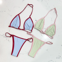 Ensemble de bikini pour femmes avec bretelles entièrement ajustables en nylon recyclé, bordure contrastée, double doublure, fabriqué par un fabricant de maillots de bain