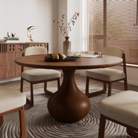 Table à manger ronde Voxhome en bois grainé moderne, base sur pied bombé, placage de bois massif multicouche pour mobilier de salle à manger
