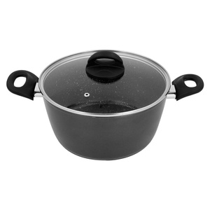 Casserole en alliage d'aluminium forgé de <span class=keywords><strong>24</strong></span> <span class=keywords><strong>cm</strong></span>, revêtement en <span class=keywords><strong>pierre</strong></span> de marbre noir antiadhésif avec couvercle en verre normal - Product Image 1