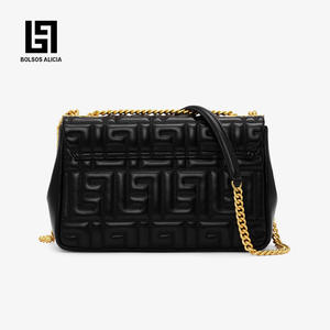 Bolso de Hombro Cruzado de Cadena de Cuero Genuino de Moda Nueva 2023 para Mujer <span class=keywords><strong>Bosso</strong></span> Alice, con Cierre de Cremallera y Botón, Pequeño, de Alta Calidad, Grande - Product Image 4