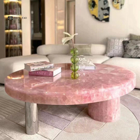 Table à manger personnalisée en quartz rose naturel, plateau en pierre de cristal rose massif, mobilier unique