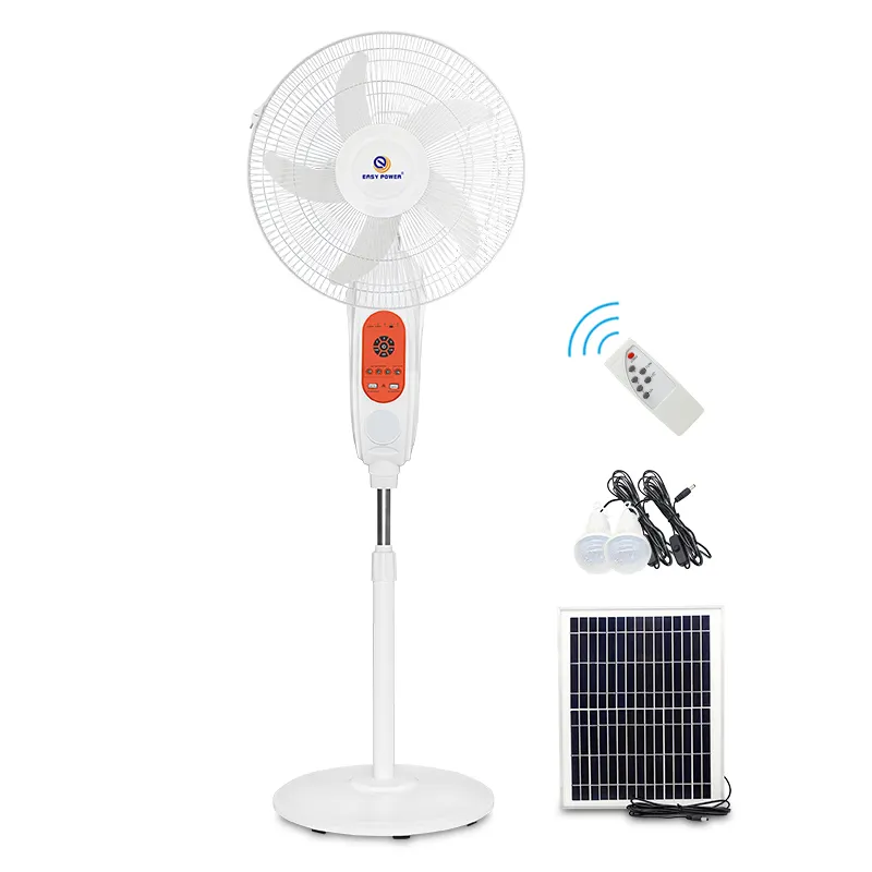 Panneau solaire 16 pouces 12v ca/cc ventilateur rechargeable à énergie électrique avec batterie et support de lumière led ventilateur de sol pour l'urgence