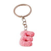 Porte-clés Pendentif Lettre Fleur Rose en Résine, Accessoire Anglais Créatif et Tendance