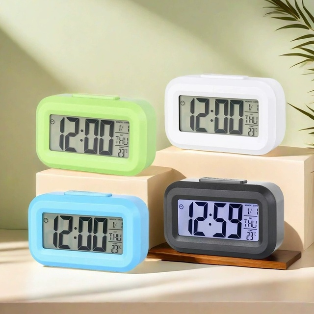 12/24H LED Digital Display Alarm Clock Night Light Multifunction Snooze/Temperature/Date Display Quartz Luminova for Modern Home