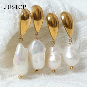 Vintage Style Baroque <b>Drop</b> <b>Earrings</b> 18K Gold Plated Stainless Steel Natural Freshwater <b>Pearl</b> Unisex Party <b>Earrings</b> - Product Image 1