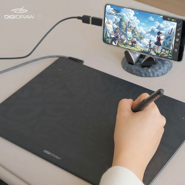 DigiDraw Digital Drawing Tablet for Artists Designers Sleek Black Style USB High Durability Smooth Pen Response 16384 Pressure