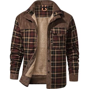 Men's Sherpa Lined Plaid <b>Flannel</b> Shirt <b>Jacket</b> Corduroy Winter Warm Casual With Pockets - Product Image 1