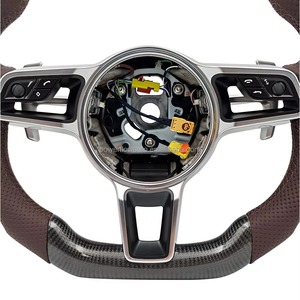 Volante Deportivo de Cuero Marrón con Fibra de Carbono y Múltiples Botones Compatible con <span class=keywords><strong>Porsche</strong></span> Panamera Cayenne <span class=keywords><strong>Macan</strong></span> 911 718 - Product Image 5