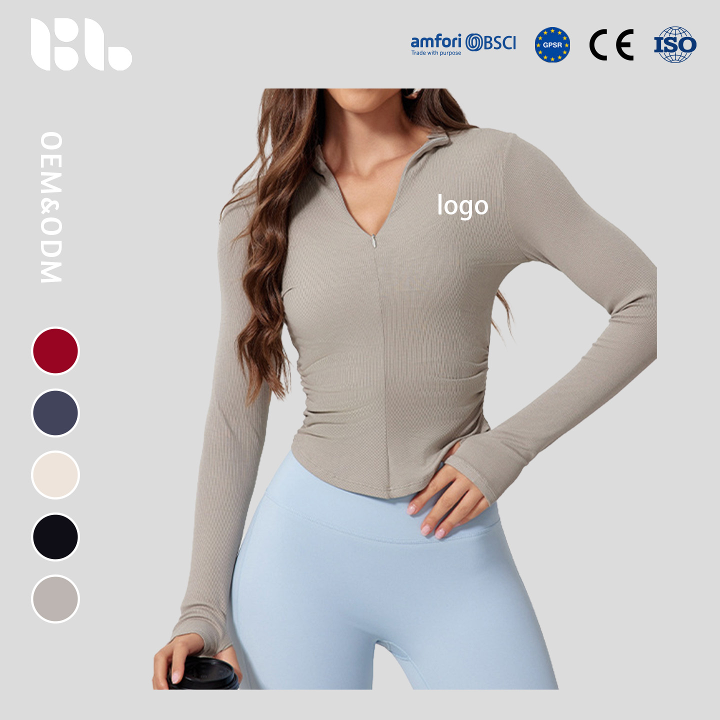 Long Sleeve Ribbed Tight Yoga Top Breathable Sweat-Wicking Quick Dry Half Zip Slim Fit Stretchy Workout Shirt for Outdoor Sports