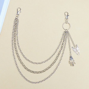 Cadena de cintura con colgante de mano de calavera y alas de ángel, de aleación de zinc, estilo hip hop callejero de Halloween, cadena corporal de moda, color blanco K, con múltiples vueltas - Product Image 6