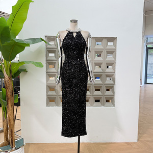 <span class=keywords><strong>Robe</strong></span> élégante pour femme à bretelles, à sequins, longue jusqu'au sol, silhouette en A, <span class=keywords><strong>style</strong></span> <span class=keywords><strong>romantique</strong></span>, cintrée à la taille, avec fermetures éclair et <span class=keywords><strong>style</strong></span> club - Product Image 5
