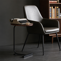 Table basse ovale moderne minimaliste en bois foncé avec cadre en C et structure en acier robuste – Meuble gain de place pour canapés et lits