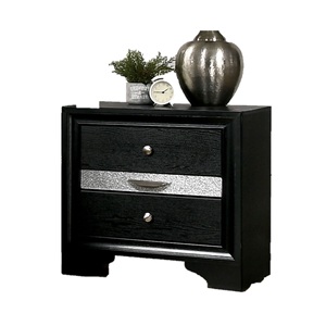 โต๊ะข้างเตียงสีดำสไตล์ร่วมสมัยพร้อมลูกบิดนิกเกิลและลิ้นชักซ่อน - Product Image 1