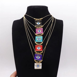 Nuova catena d'oro perline regolabile a mano occhio fortunato Charm Miyuki perline Boho estate spiaggia ciondolo collana per donna uomo - Product Image 6
