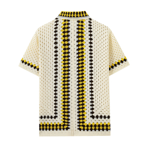 <span class=keywords><strong>Cardigan</strong></span> da Uomo Americano Casual Lavorato a Maglia con Colletto Rovesciato Personalizzato a Righe Traforato Polo da Uomo in Maglia - Product Image 3