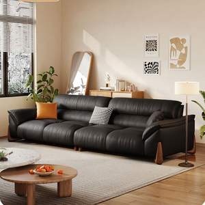 Maxky इतालवी प्रकाश लक्जरी सोफे कमरे में रहने वाले शीर्ष परत Cowhide के आधुनिक Minimalist क्रीम शैली सीधे पंक्ति फ्रेंच बड़े सोफे - Product Image 3