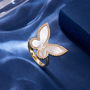 Butterfly Open Ring Natural Seashell Micro Pave Adjustable Women's Ring Gift - Product Image 2