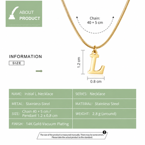 Collier avec pendentif lettre L plaqué or, chaîne serpent, bijoux minimalistes unisexes, à porter au quotidien - Product Image 2