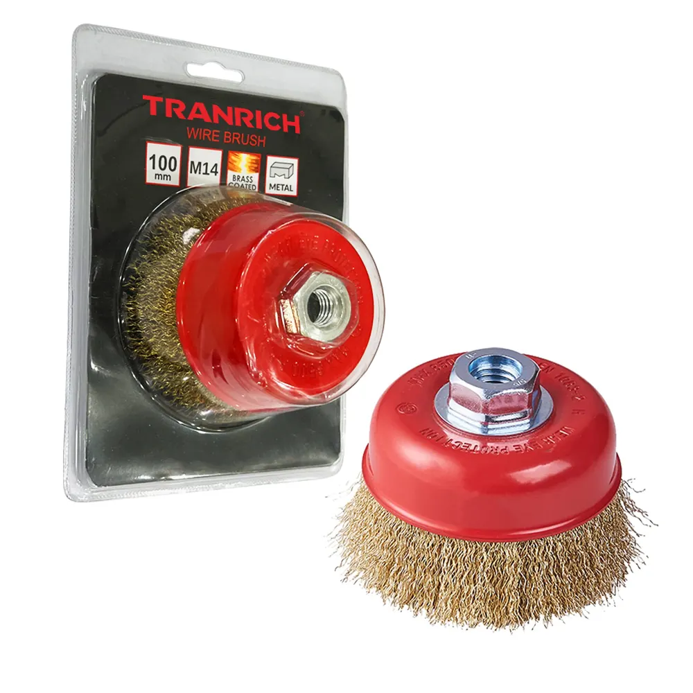 Công Nghiệp OEM Rotary Abrasive Wheel Brush Crimped Brass Coated 3-9 Inch Tấm Thép/Dây Không Gỉ Brush