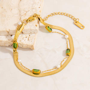Stainless Steel <b>Pearl</b> <b>Bracelet</b> 18K Gold Plated Titanium Steel Bezel Setting Flat Snake Chain Jewelry Gift - Product Image 2