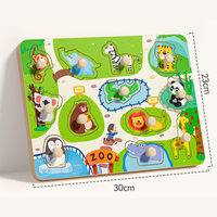 Planche de puzzle en bois à poignées pour tout-petits et enfants, jouet éducatif Montessori avec boutons, formes d'animaux, de fruits et de véhicules, 8 thèmes