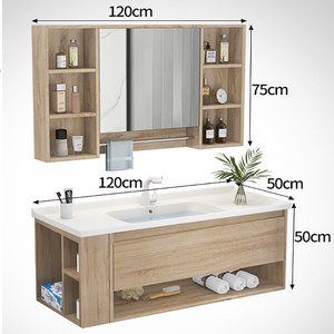 Meuble de salle de bain moderne simple meuble de salle de bain mural couleur bûche avec miroir lumineux à led - Product Image 5