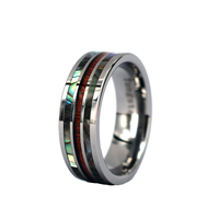 Comfort Fit 8mm Wolfram Ehering mit Koa Wood und Abalone Shell Inlay Deer Antler Design für Verlobung und Party