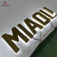 Enseigne lumineuse LED 3D extérieure à faire soi-même, lettres en or rose pour entreprise, enseigne en laiton couleur or
