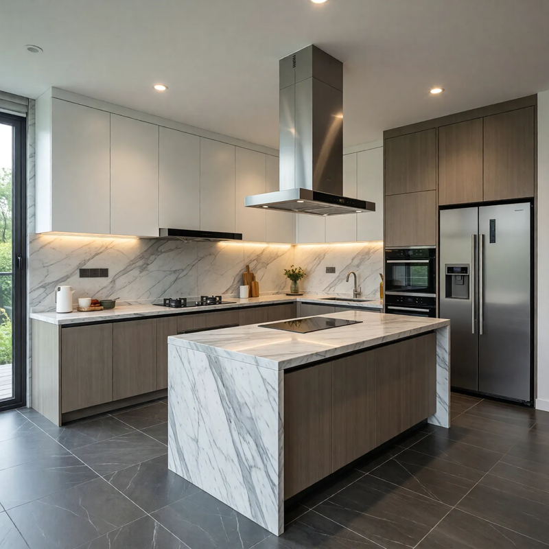 OPPEIN White Lacquer Full Kitchen Cabinets