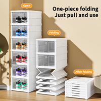 Boîte de rangement pour chaussures en plastique PP beige pliable pour la maison, organisateur de chaussures empilable, sans installation, anti-poussière, armoire à chaussures