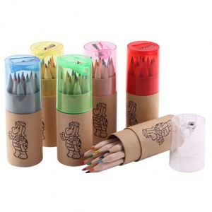 Crayons de couleur miniatures en bois naturel personnalisés pour l'école, lot de 12 crayons de couleur en tube - Product Image 1