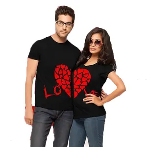 Romantic Love Heart Print Couple Clothes for Valentine Day Casual High Quality Super Soft Cotton T-Shirt for Lover