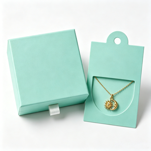Boîte cadeau écologique pour bijoux avec carte de présentation de collier, emballage rectangulaire moderne doublé pour accessoires de mode - Product Image 1