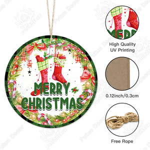 Putuo Decor-letrero de madera <span class=keywords><strong>redondo</strong></span>, placa colgante para puerta del hogar, Feliz Navidad - Product Image 3