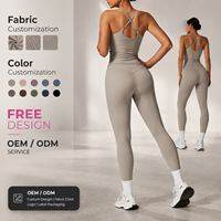 Ensemble de vêtements de sport personnalisés pour femmes en gros – Haut sans manches dos croisé et leggings taille haute en Spandex et Polyester (2 pièces) pour la gym