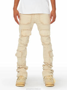 버튼 리벳을 가진 남자를위한 핫 세일 하이 스트리트 하이 웨이스트 스키니 스트레이트 워시 데님 청바지 - Product Image 2