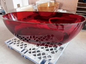 Vasca da Bagno Ovale Autoportante in Resina Trasparente dal Design Moderno con Scarico, per Interni, Ideale per Ville - Product Image 2