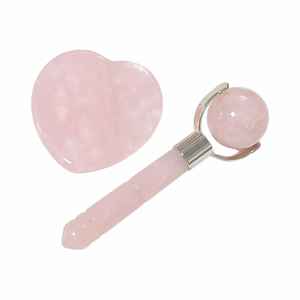 Outils de massage anti-âge en forme de cœur, 100% quartz rose naturel, ensemble de rouleaux de jade pour le visage - Product Image 4