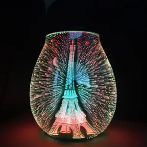 Bruciatore a cera di nuovo Design in vetro 3D per bruciatore a olio di cera profumata con elemento riscaldante PTC 7 colori luce a Led per regalo (torre Eiffel 3D)