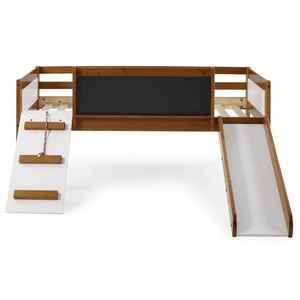 Letto a Casetta sull'Albero per Bambini in Legno Massello, Moderno e Semplice, con Scivolo e Lavagna per Disegnare - Product Image 4