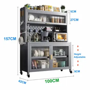 Gabinete de almacenamiento de despensa de 5 niveles Estantes de panadero para cocina con estante de almacenamiento para microondas